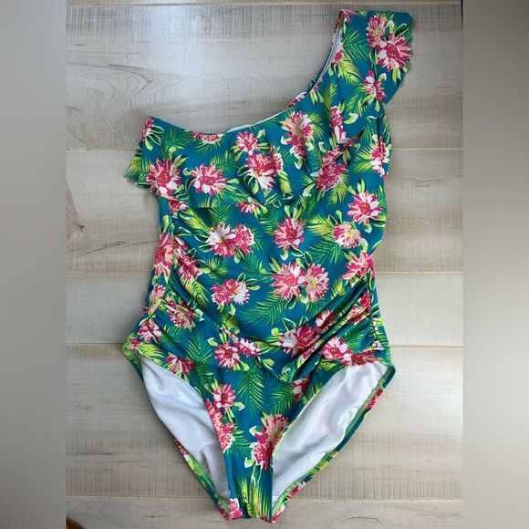 Hilor Swim One Piece Swimsuit Size 12 Tropical Beach Cruise - Picture 1 of 11